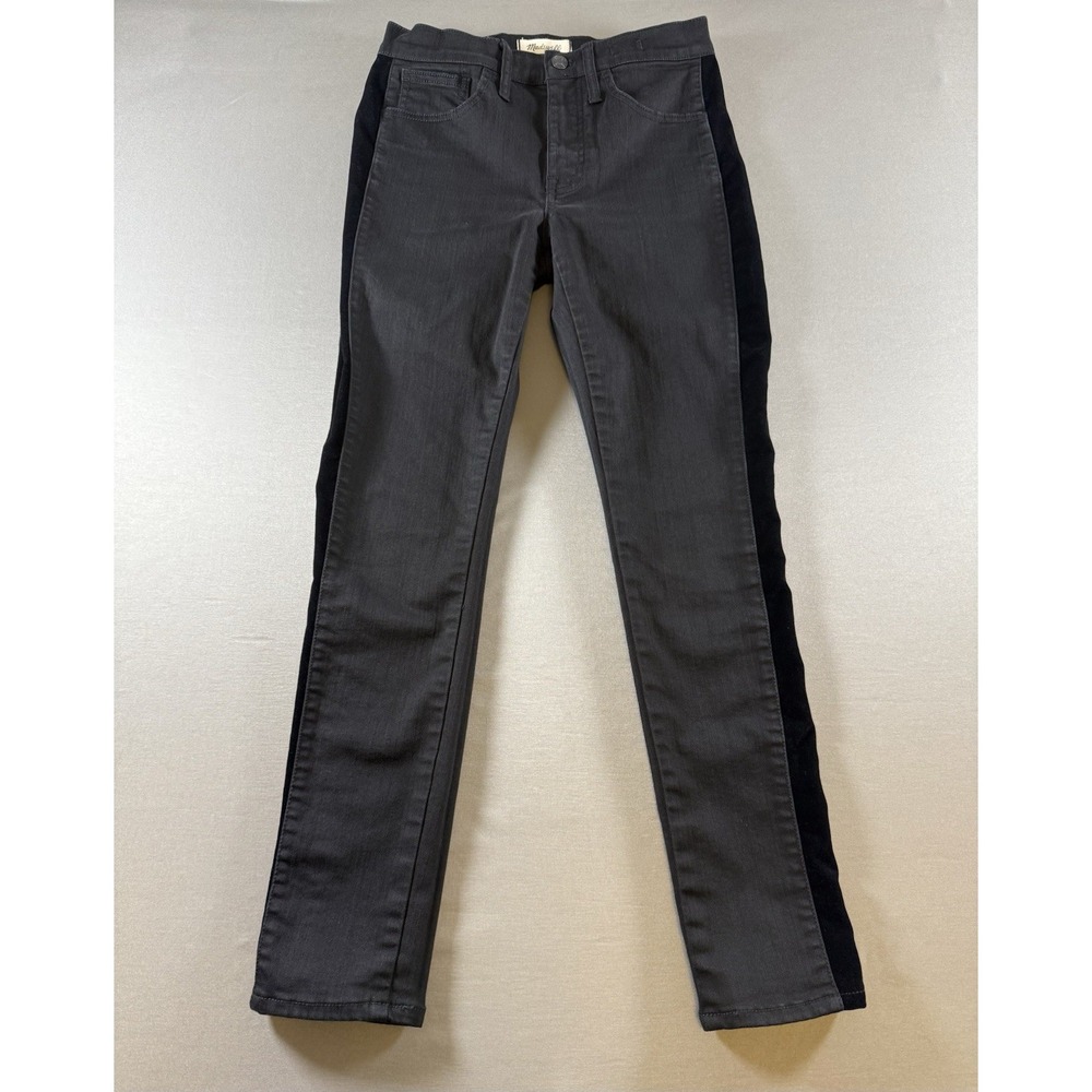 Madewell Women's Black 9" Mid-Rise Skinny Velvet Tuxedo Stripe Jeans 27